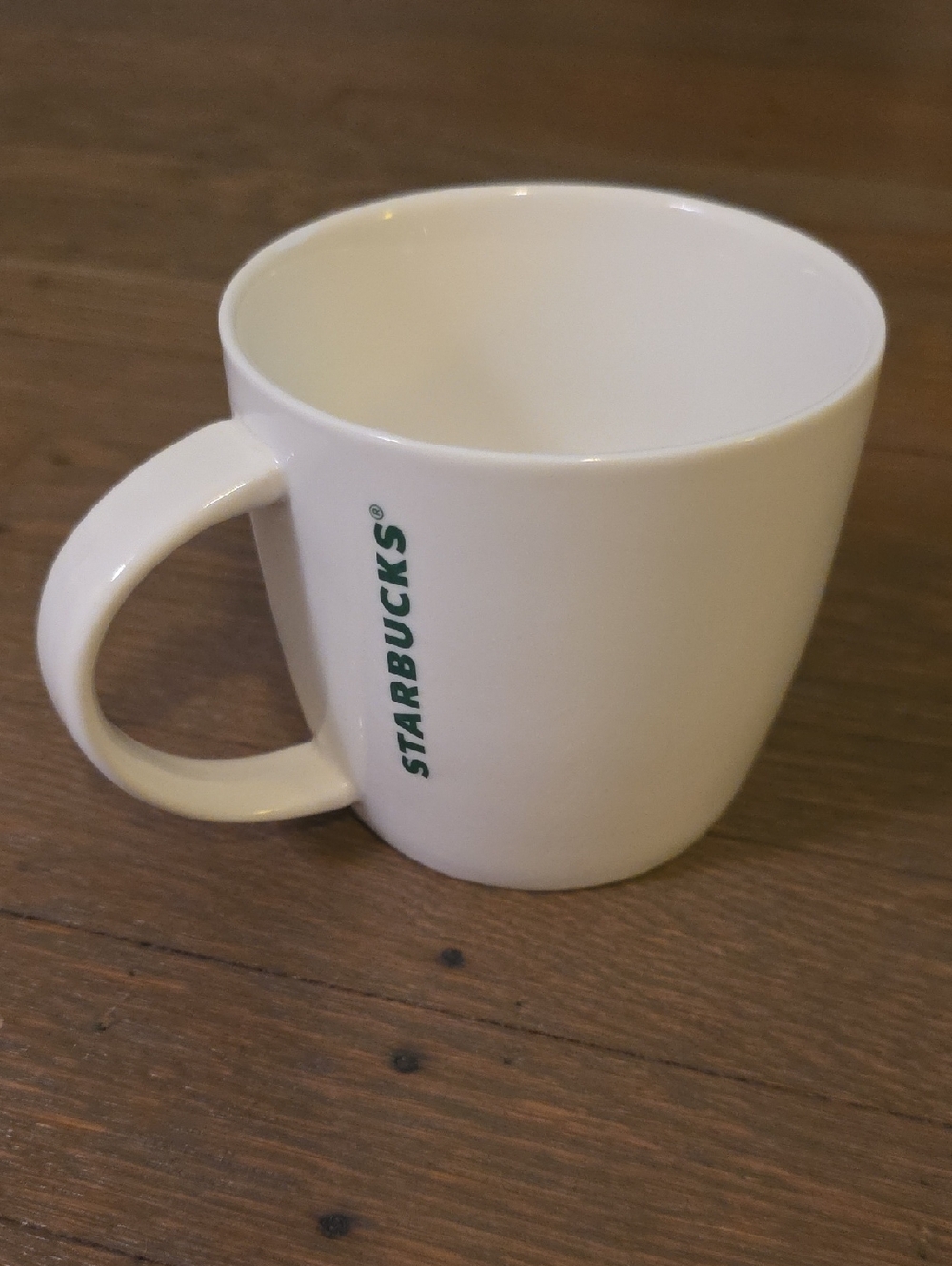 Starbucks White Mug with Vertical Green Logo.   14oz